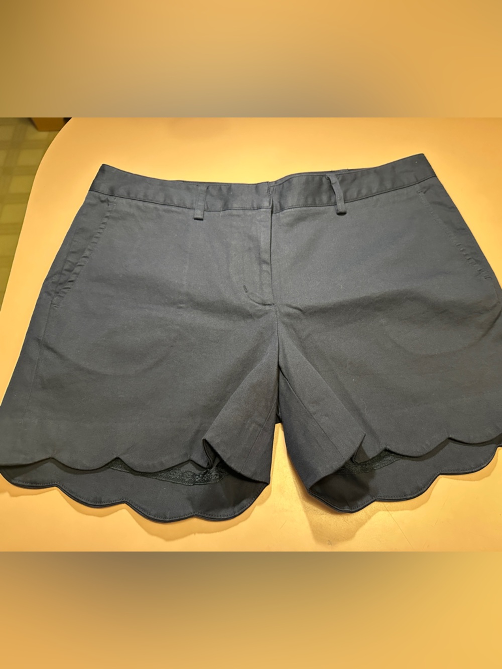 EUC J McLaughlin High-Waist Scalloped Hem Shorts in Navy